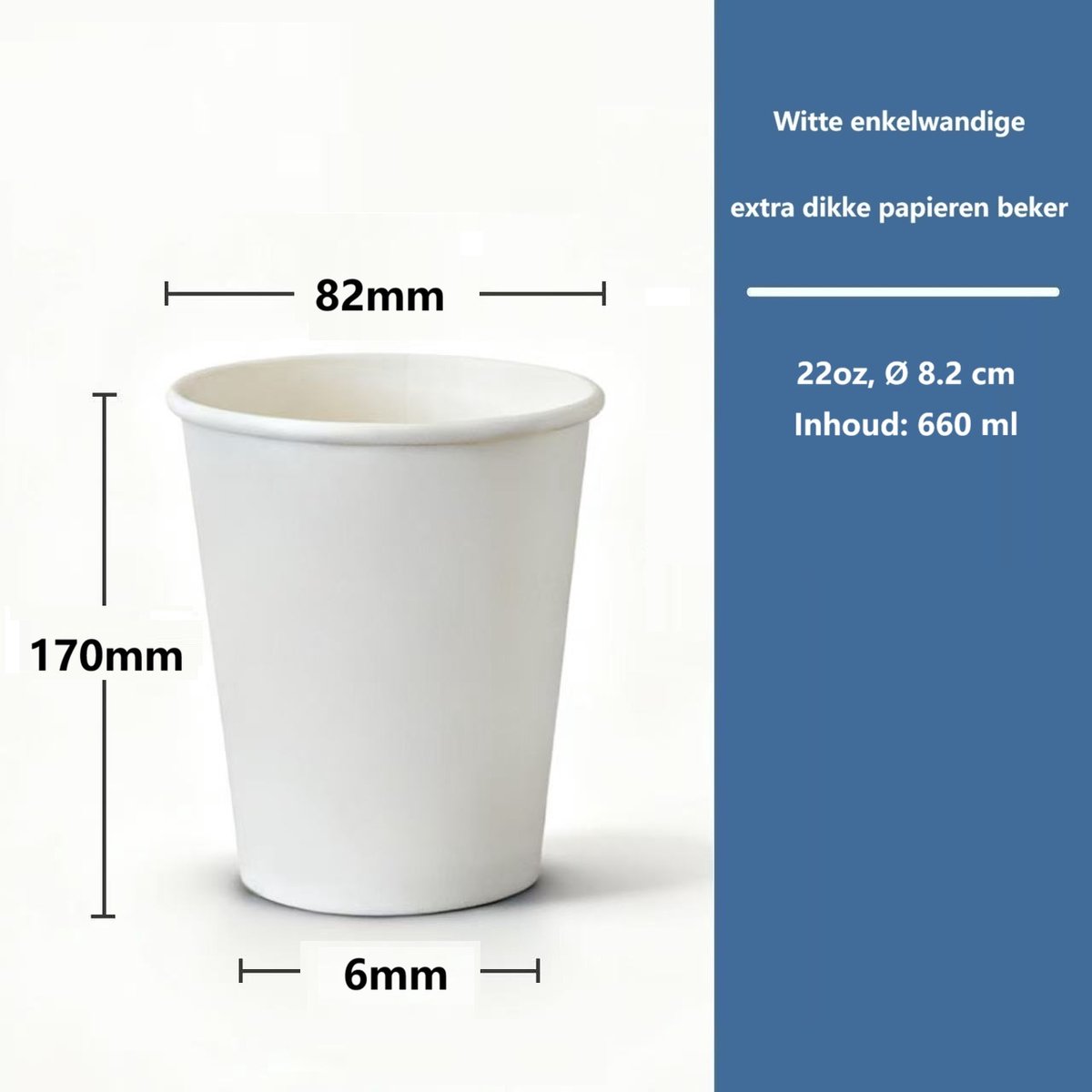ATXANC 1000 Stuks Witte Koffiebekers 650 ml (22 oz) - Stevige Papieren Wegwerp Bekers - Kartonnen Drinkbekers voor Koffie en Thee - Ideaal voor Take-away, Reizen, Picknick, Camping & Catering