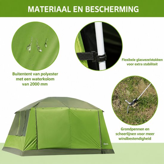 Emvae Tent - 4 Personen - Kampeertent - Familietent - 2 Slaapcabines - 410 x 310 x 225 cm - Polyester - Geelgroen — afbeelding 3