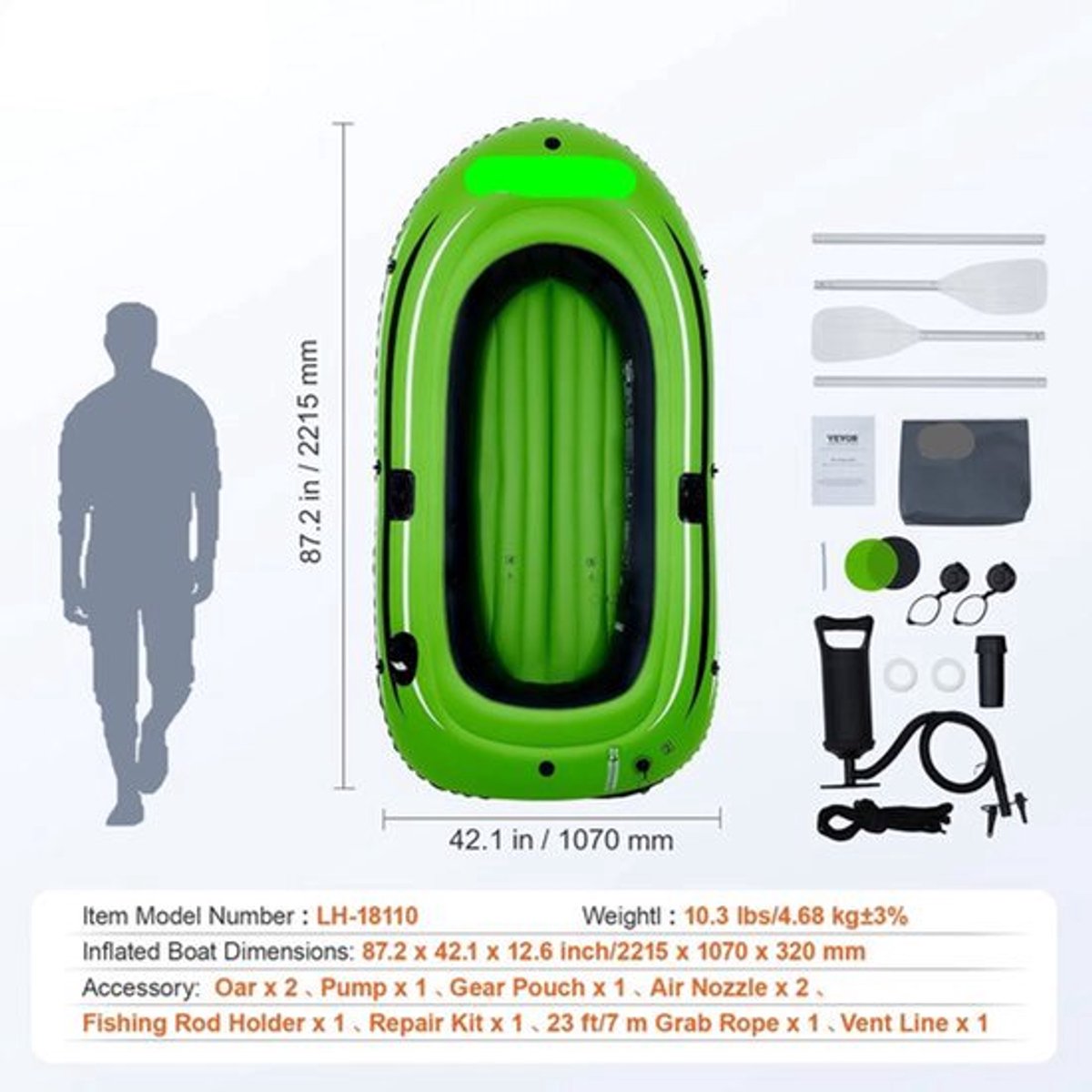 Opblaasboot - Max. 499 kg Laadvermogen - 6 Onafhankelijke Luchtkamers - Met Pomp en Roeisets - 2 zits - 499Kg - Groen