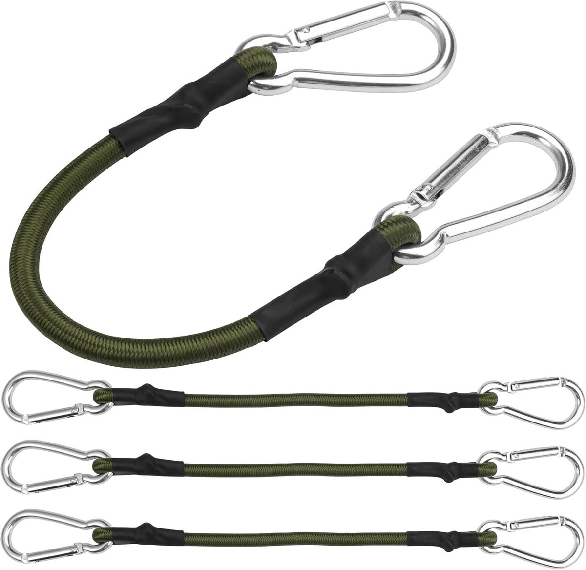 4 Stuks Rubber Lashing Strap met Carabiner 30 cm, Elastische Spanbanden voor Bagage, Fietsen en Vrachtwagens, Ideaal voor Zeilen en Afdekzeilen