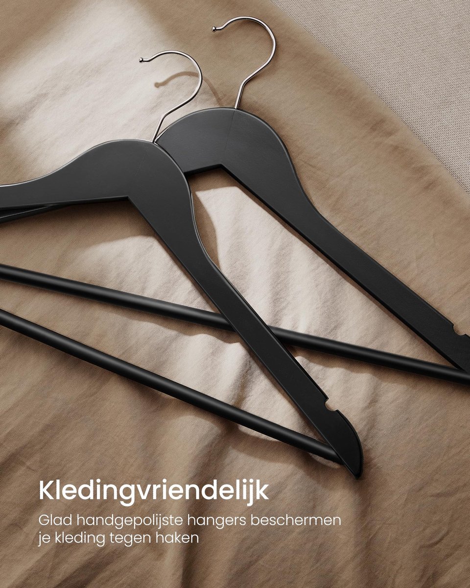 20-delige Houten Kledinghangers Set - Massief Houten Kleerhangers met Antislip Inkepingen - 360° Draaibare Haak - Voor Jassen, Shirts, Broeken & Kledingkast - Zwart