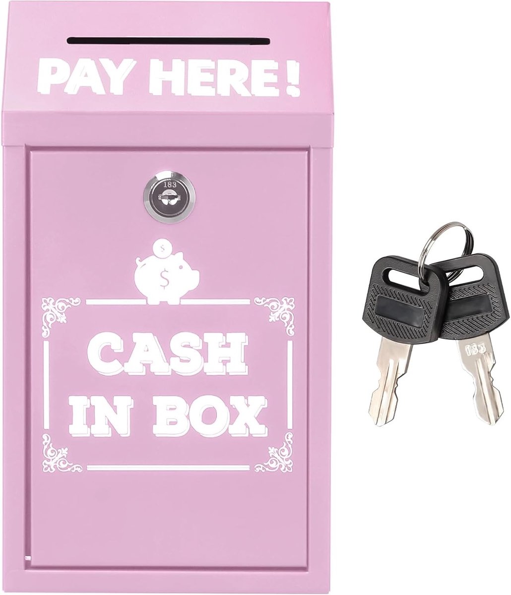 Geldbox met Sleutel en Slot, 14.5 x 3 x 26 cm, Donatiebox voor Thuis en Kantoor, Veilig en Duurzaam, Geschikt voor Buitengebruik