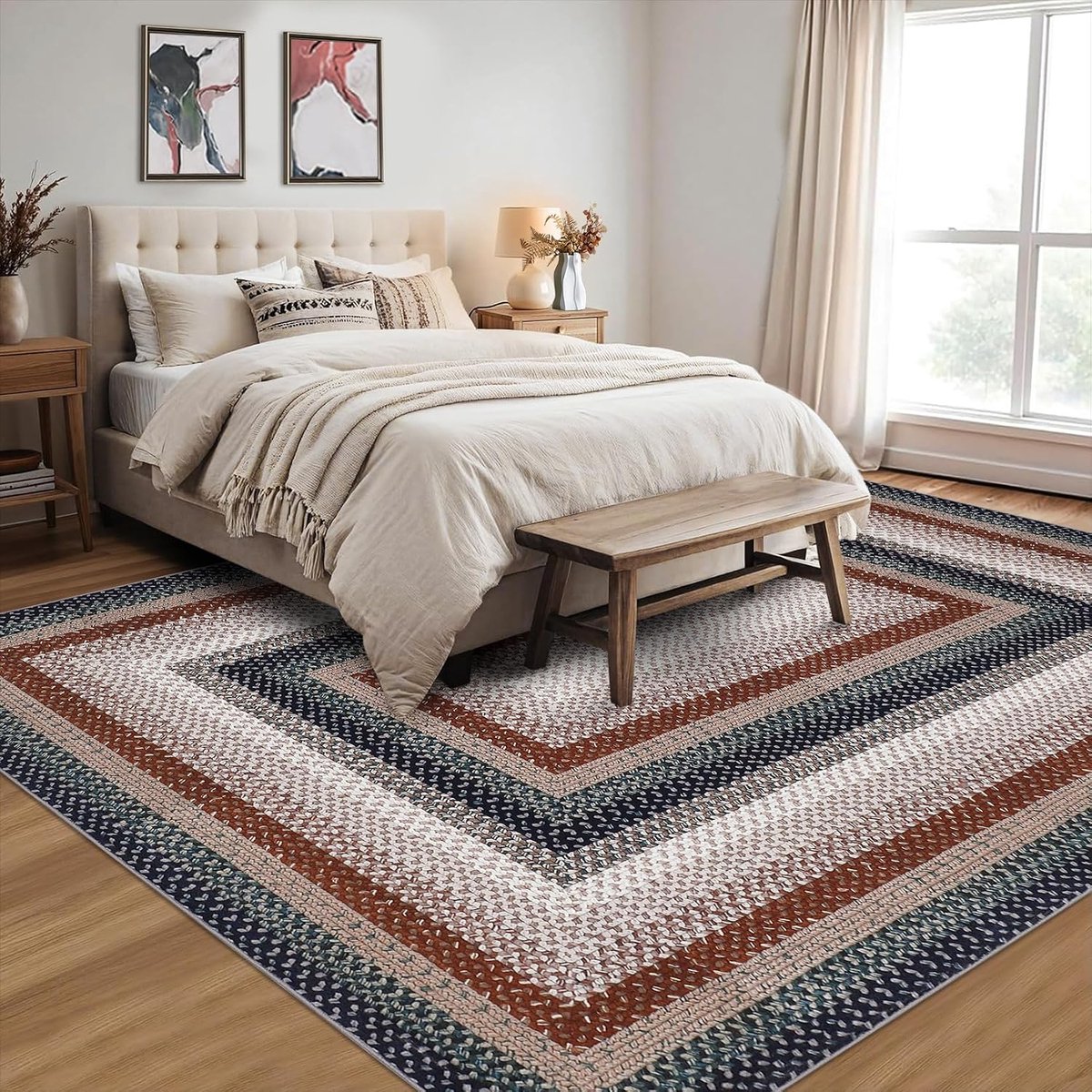 Vloerkleed - Wasbaar Antislip Textuur Motief - Blauw - 200x290 cm