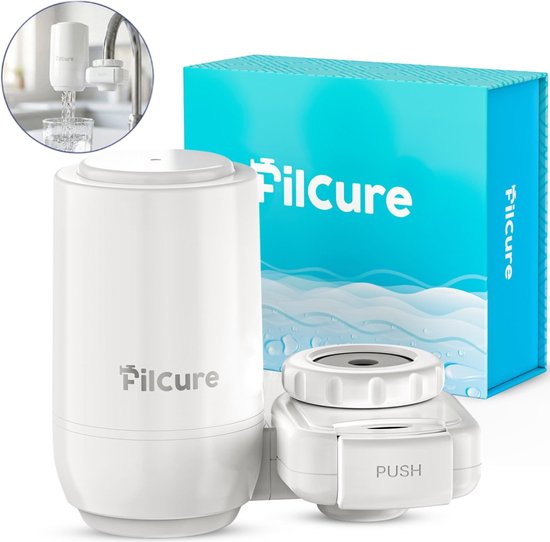 Filcure kraanfilter vooraanzicht met wit compact design