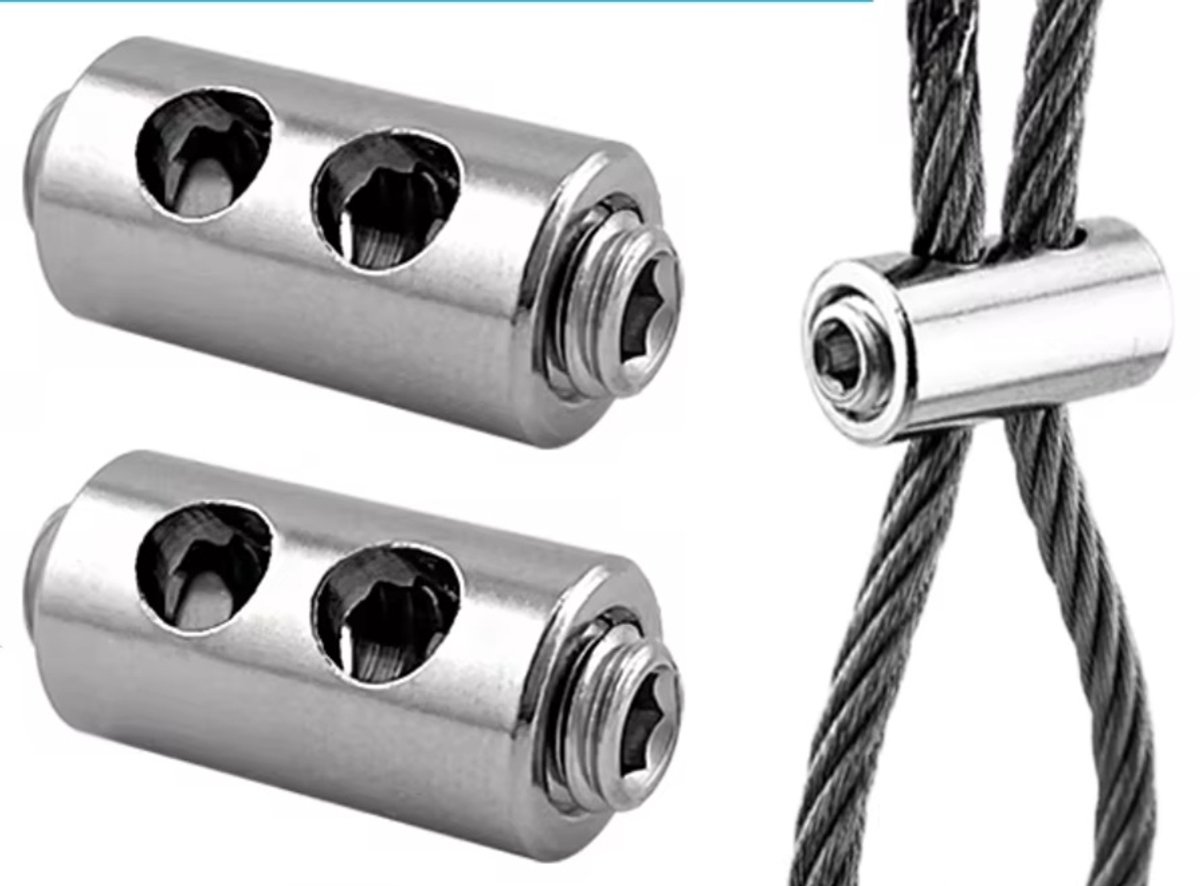 2 Stuks RVS Staaldraadklemmen 15xØ8mm - Geschikt voor Staalkabel tot 3,5mm - Kabelklem - Schilderij ophangen - Staaldraadklem