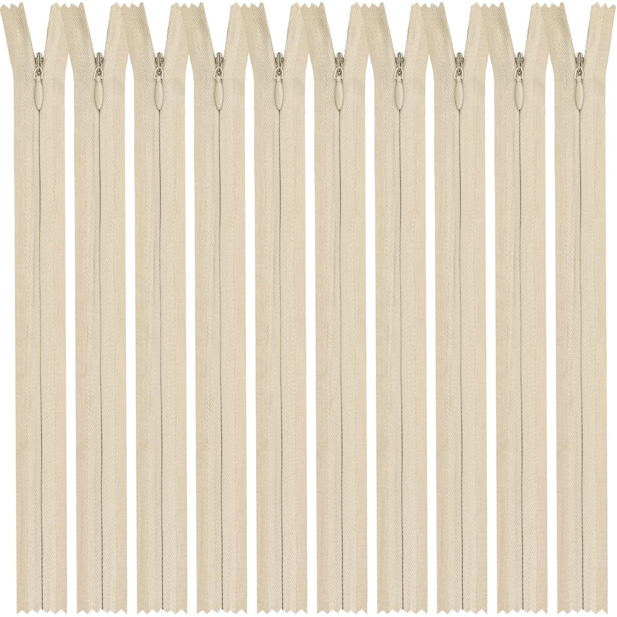 Set van 10 beige nylon spiralsluitingen van 30 cm voor naaien en knutselen