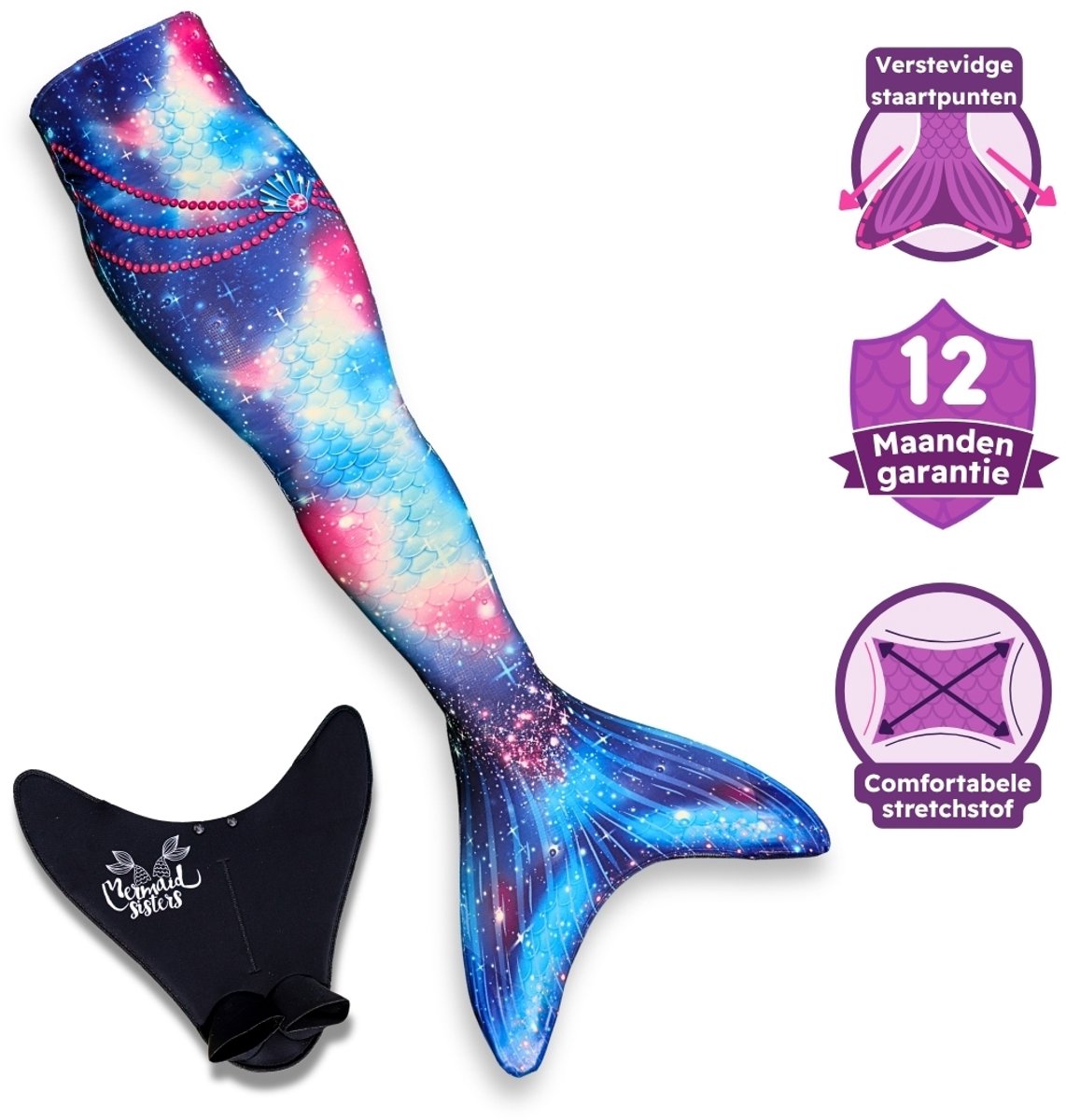 Mermaid Sisters Prinses Tara - Zeemeermin Staart met Monovin voor Meisjes - Blauw/Roze - Maat 146-158