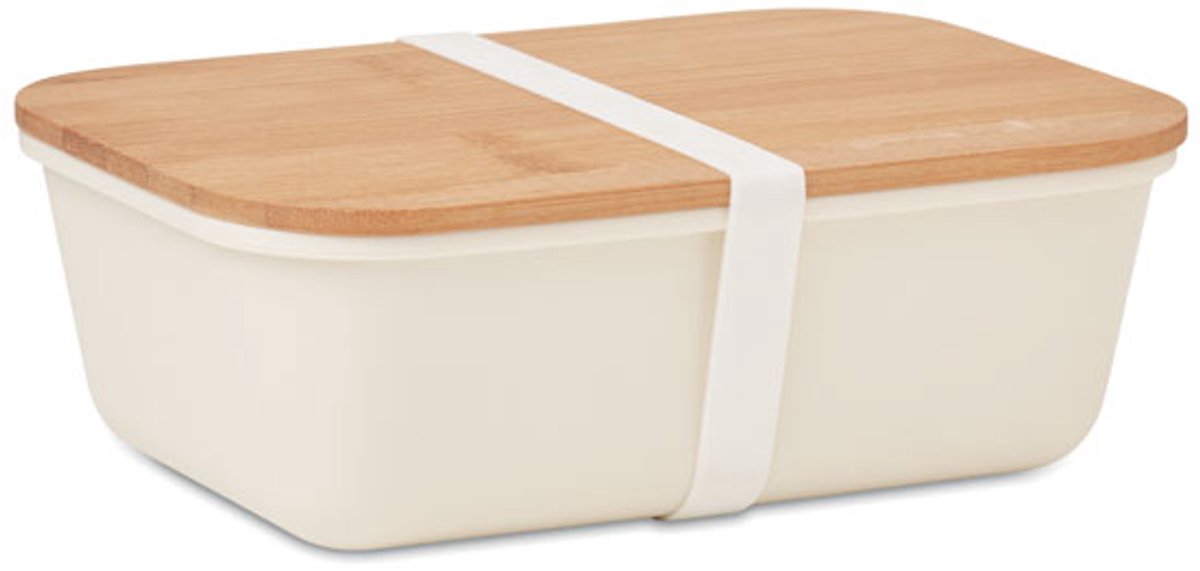 Lunchbox van PP kunststof met bamboe deksel. Beige 1500ML