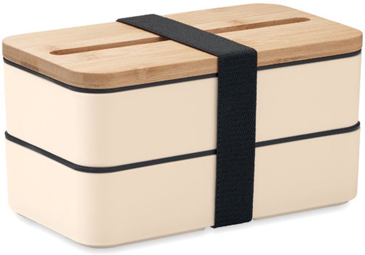 Gerecycled PP lunchbox met twee compartimenten en verwijderbaar tussenschot. Beige