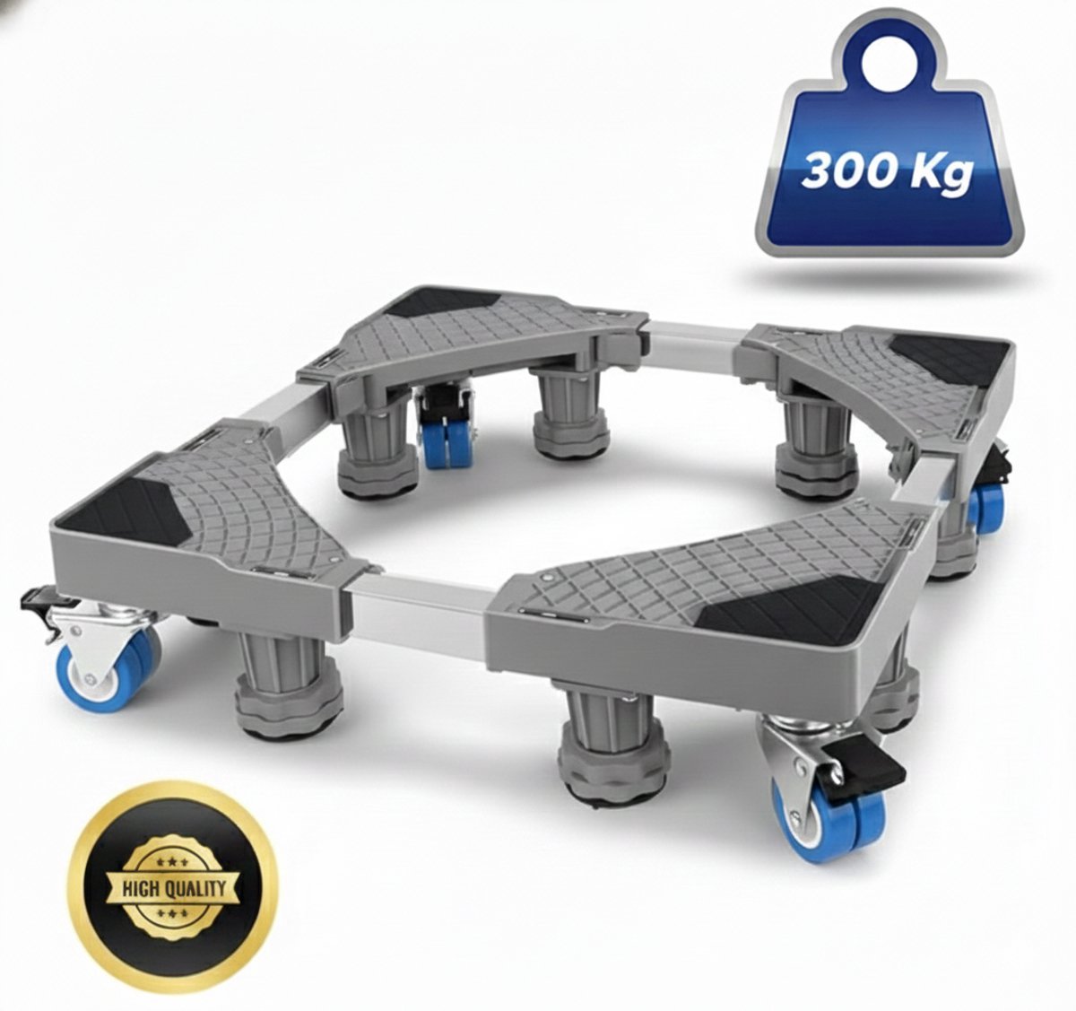 LUXEVI Wasmachine Verhoger met Wielen - 8 Poten - Verstelbaar 45-75 cm - 300 kg - Zilver - Wasmachine Opbouwmeubel - Wasmachine Sokkel - Kast - Ook voor Droger, Koelkast, Vaatwasser en Vriezer