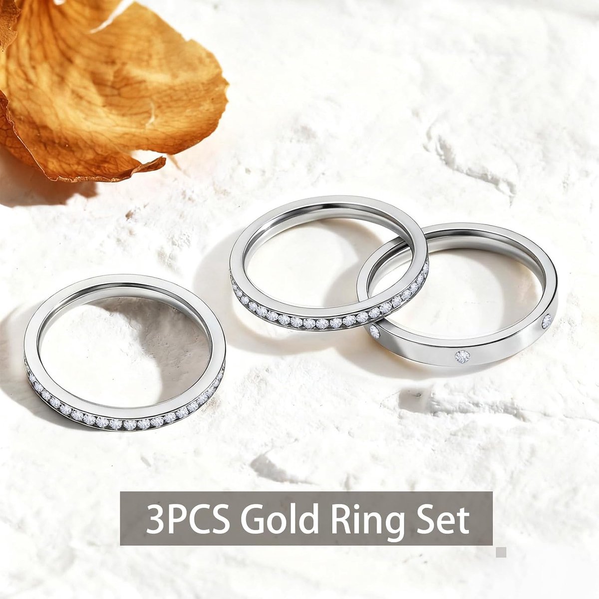 3PCS Silver Stackable Rings for Oura Ring 5/Gen 4/Gen 3, Size 8 | Ring Stack,No Tarnish Stainless Steel, Dainty Cubic Zirconia Wedding Bands, Statement Rings, Jewelry Gifts for Women