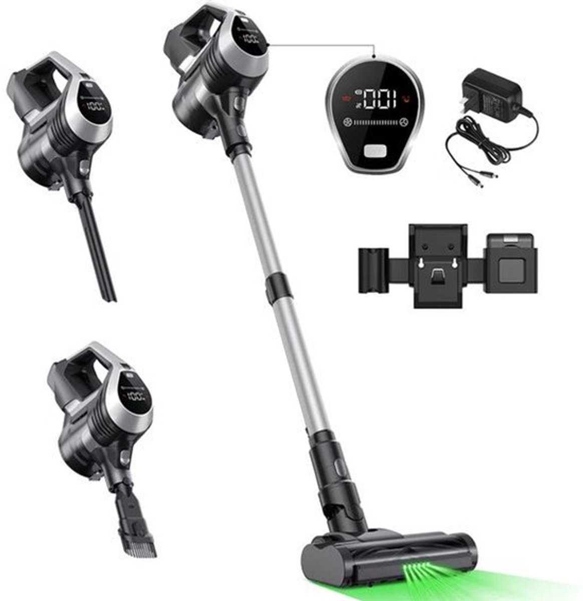 Steelstofzuiger Draadloos - Steelstofzuiger - Stofzuiger - Steelstofzuiger Snoerloos - Krachtige Zuigkracht - 20KPa - LED - 6 In 1 - HEPA - 28W - Grijs
