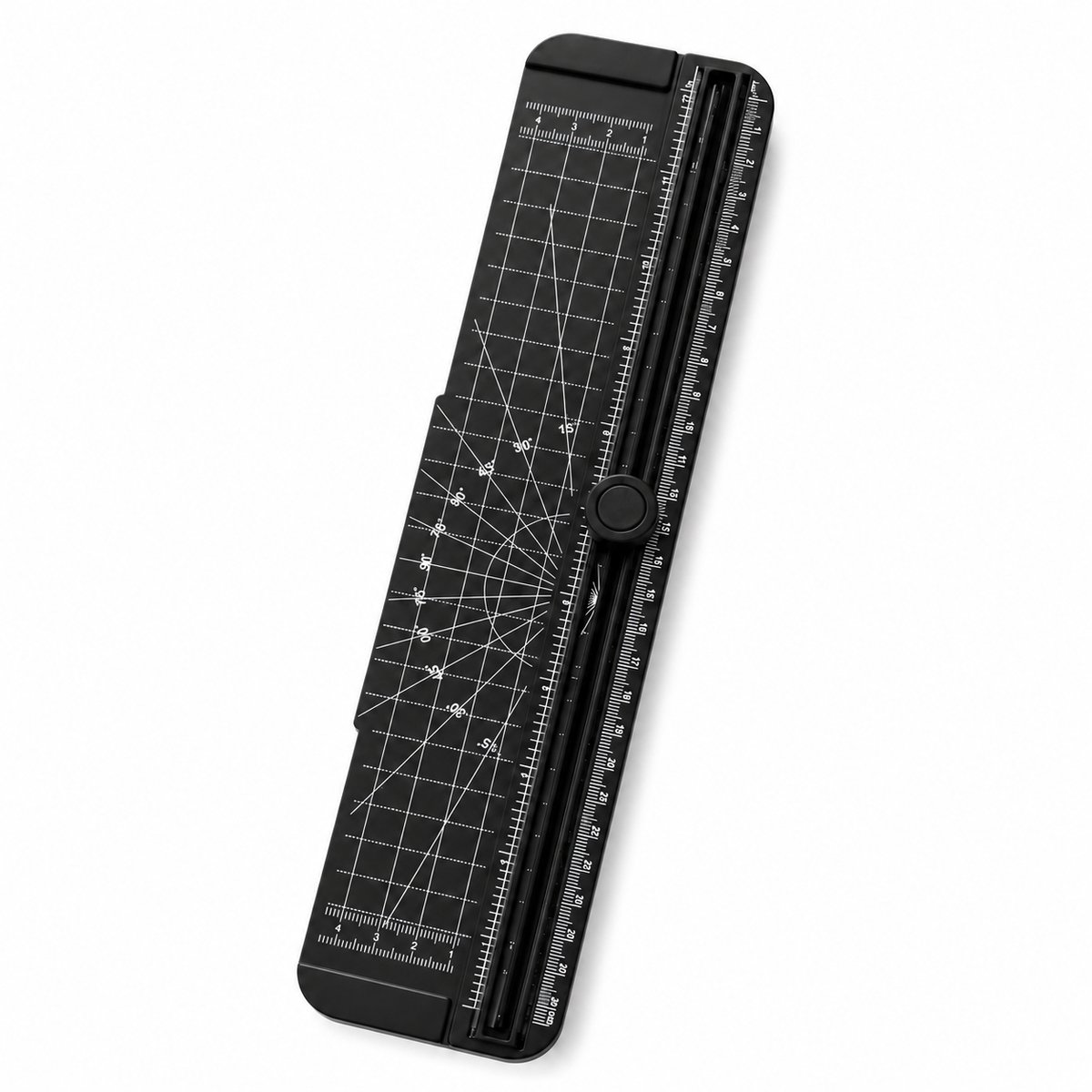 A4 Papiersnijder - Papiertrimmer met Schuifbare Snijrail - Maatverdeling en Hoekhulplijnen - Voor Recht en Schuin Snijden - Antislip Basis - Papier, Kaarten en Hobby - Zwart