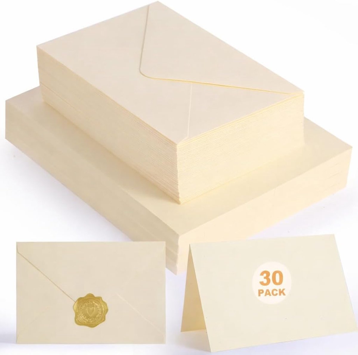 Set van 30 blanco vouwkaarten met envelop - vouwkaarten DIN A6 en enveloppen C6 - blanco kaarten met envelop voor wenskaarten - kaarten om zelf vorm te geven - uitnodigingen - voor bruiloft - verjaardag
