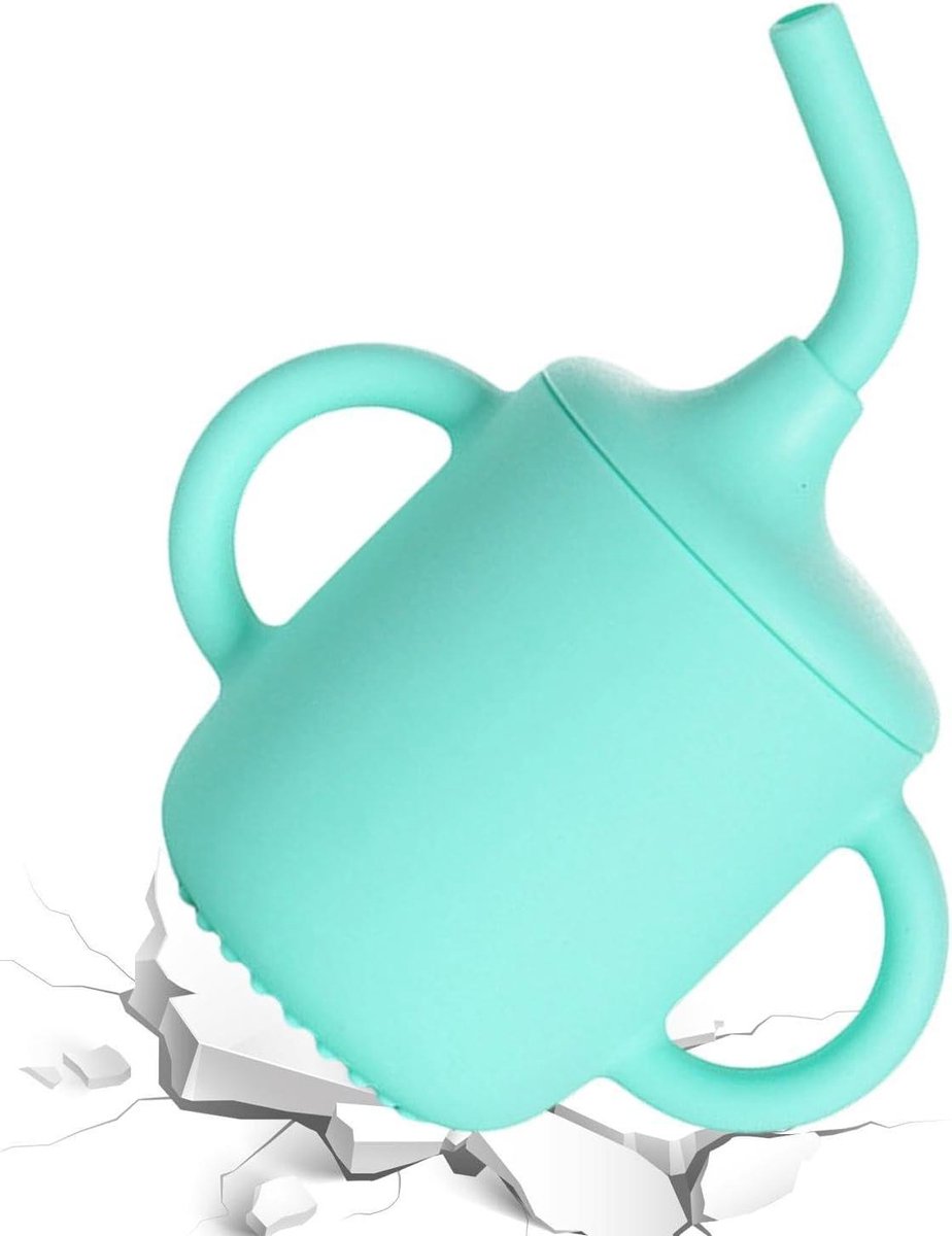Drinkbeker Kinderen - Beker met Rietje - Zelfstandig Drinken - Lekvrij Ontwerp - 180ml - Cyaan Blauw