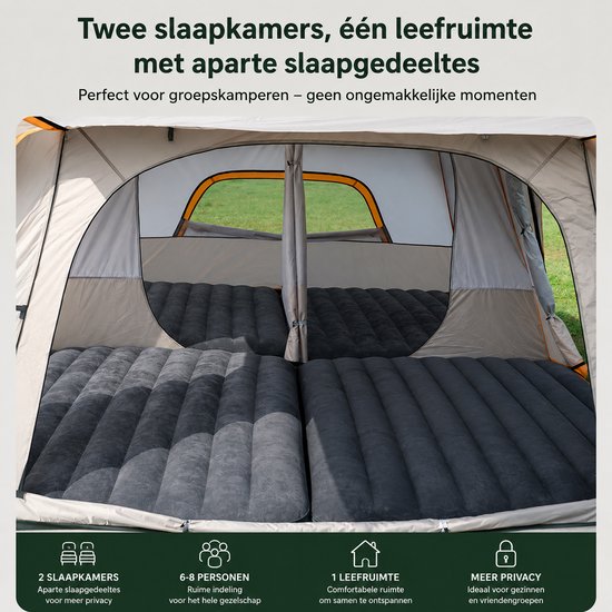 Sello! tent - kampeertent - kamperen - 2 slaapcabines - ruime voortent - 6-8 personen - ventilatie - L420 × B300 × H200 cm - groen — afbeelding 2