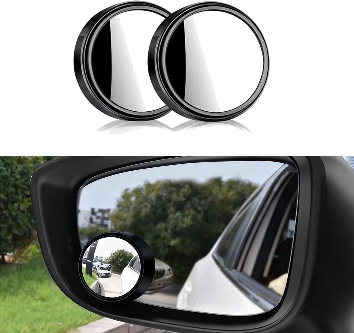 Set van 2 achteruitkijkspiegels voor auto, 360° ronde spiegel, verstelbaar, HD, waterdicht, convex, voor auto, grote dode hoek, universele spiegel