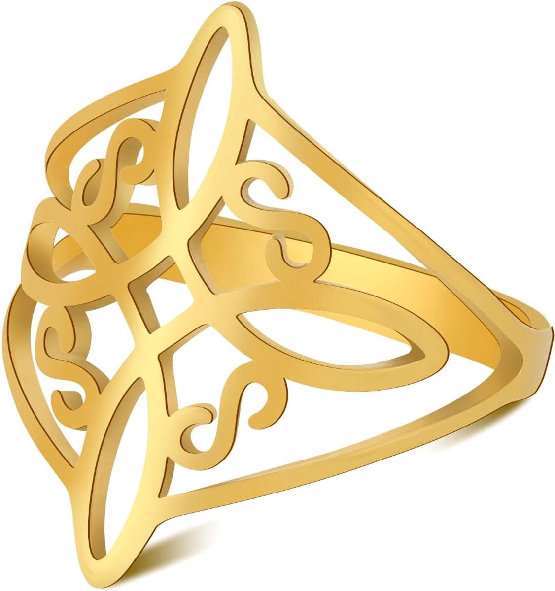 Kkjoy Opengewerkte heksenknoop ring roestvrij staal heidens Wicca-symbool magische knoop 4-puntige Keltische knoop hekserij amulet ringen voor vrouwen meisjes
