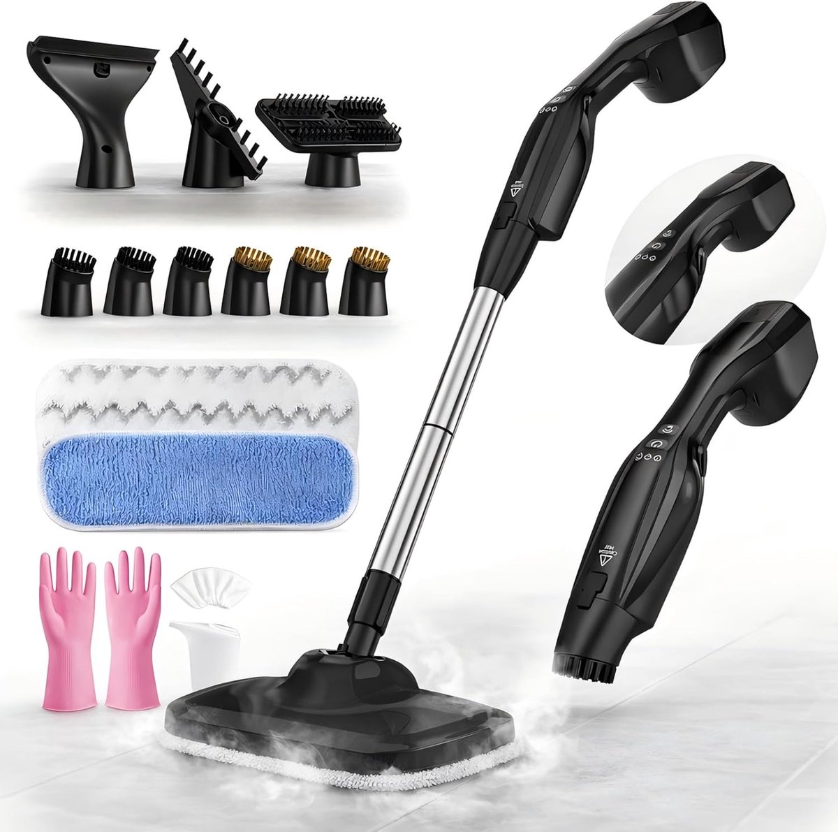 Stoomreiniger, 17-in-1, handstoomreiniger met dweil, 30 seconden, snelle opwarming, 1000 W hoge druk, multifunctionele reiniging voor vloeren, tegels, ramen, keuken en badkamer, zonder chemicaliën