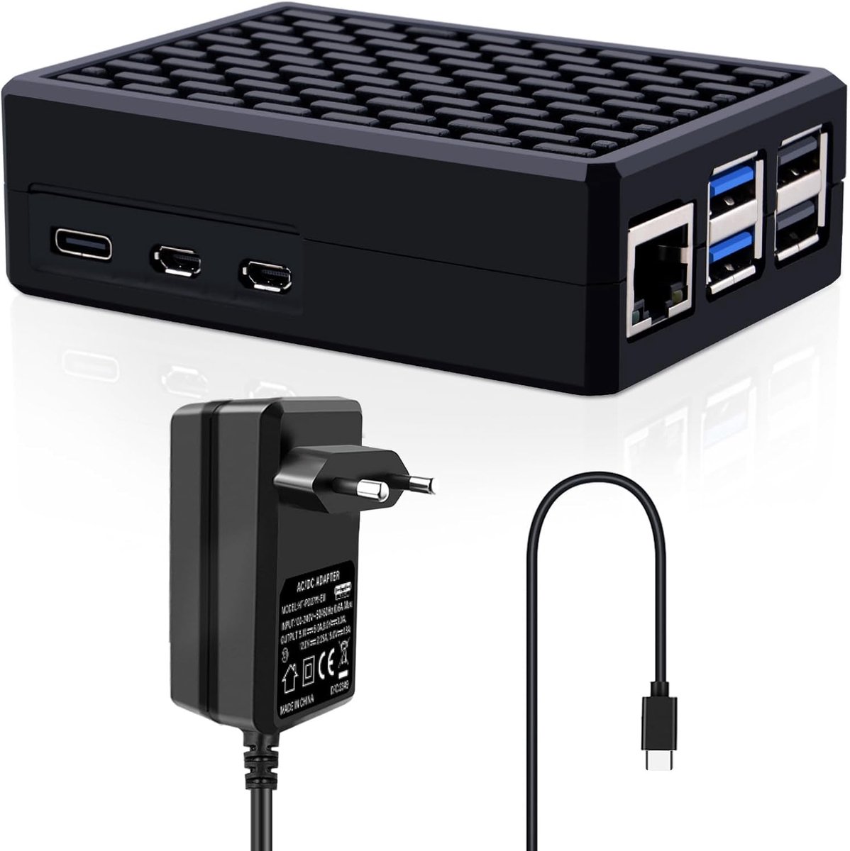 Aluminium behuizing met USB-C voeding 27 W voor Raspberry Pi 5, Pi5 Armor behuizing met passieve koeling, 27W 5V 5A USB-C voeding voor Raspberry Pi 5 4 GB/8 GB/16 GB
