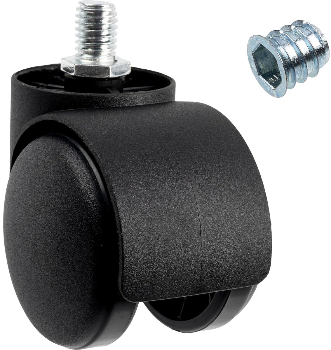 - Set van 4 meubelwielen M10x13 mm Ø50 360° draaibaar dubbel wiel + 4 M10 inbusdraadbussen | draagvermogen 40 kg