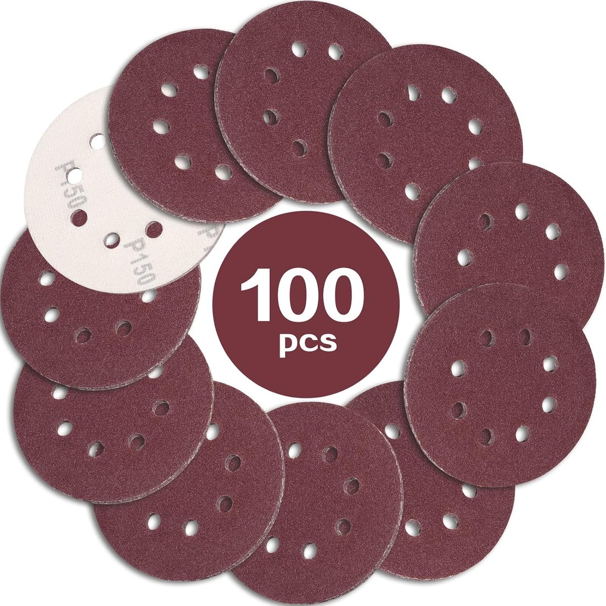 100 Stks Schuurschijven 125mm korrel 150, schuurpapier Pads 8 gaten voor Excentrische Schuurmachine