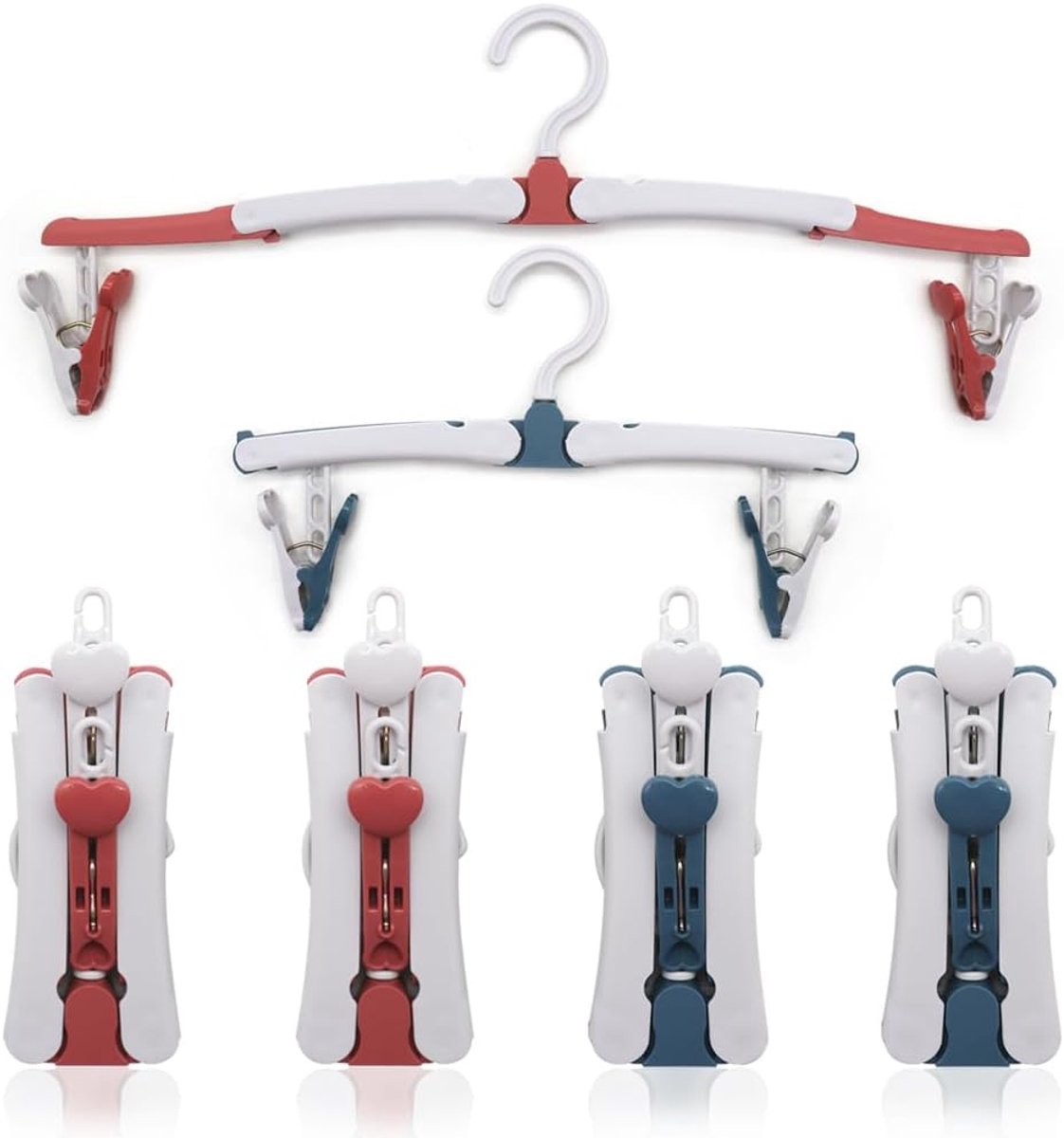 6 stuks opvouwbare kleerhangers met clips, reishangers opvouwbaar, draagbare opvouwbare kleerhangers, 360 graden roterende plastic kleerhanger voor reizen, thuis, hotel en camping (3 blauw + 3