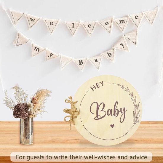 Gastenboek voor babydouche, 35 pagina's, houten babydoucheboek, babyshower tekens, babygeheugenboek, zegen voor de baby, aanstaande moeders en ouders — afbeelding 2