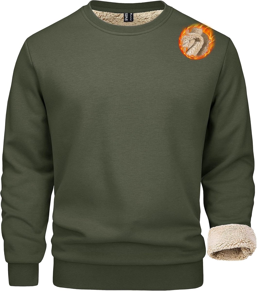 Heren wintersweatshirt fleece pullover gevoerde sporttrui warm shirt met lange mouwen en ronde hals
