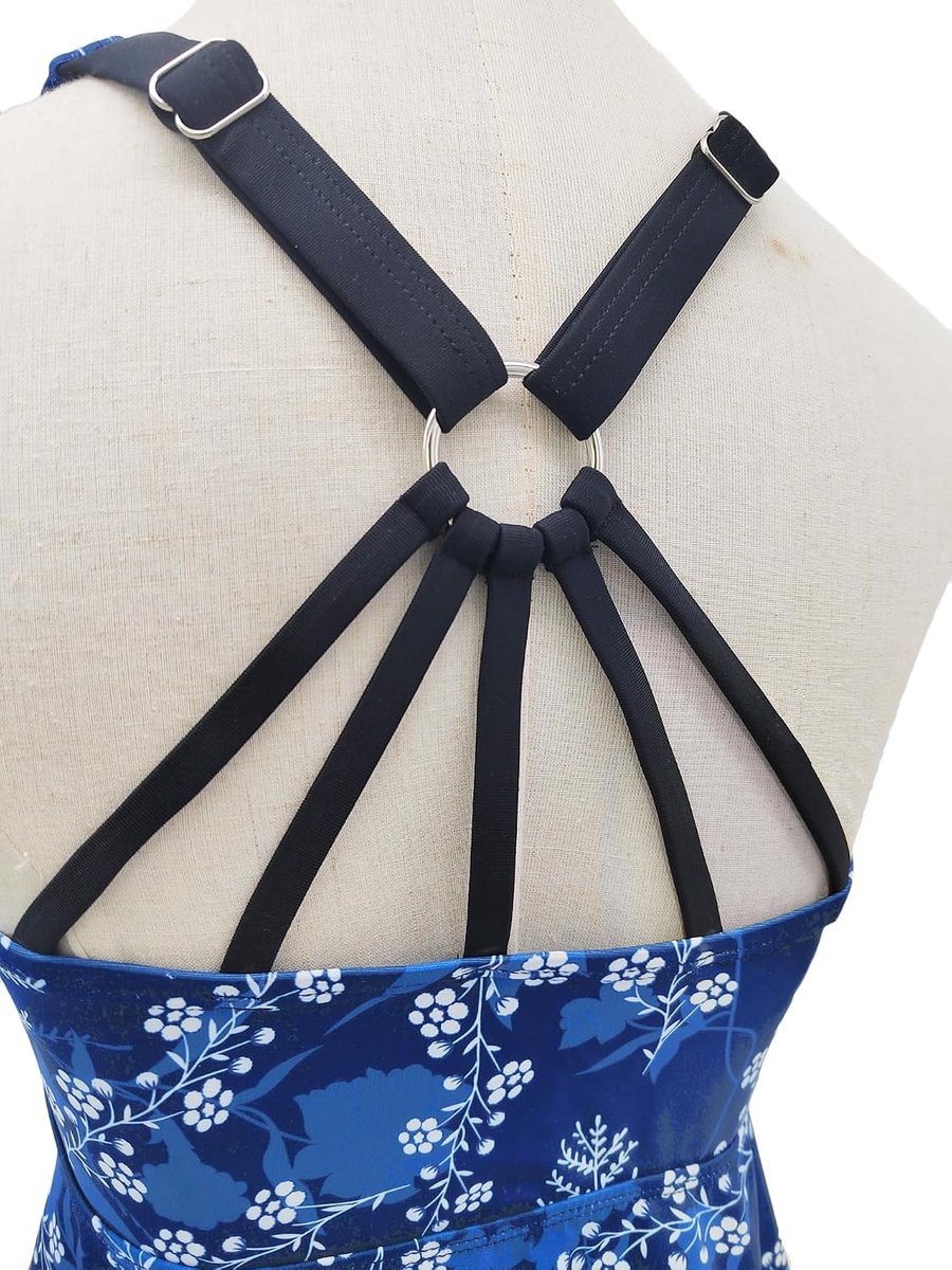 Tankini met opdruk voor dames, buikcontrole, badpakken met gekruiste rugbedekking, tankini-topje, tweedelige badmode met bloemenmotief en kort broekje