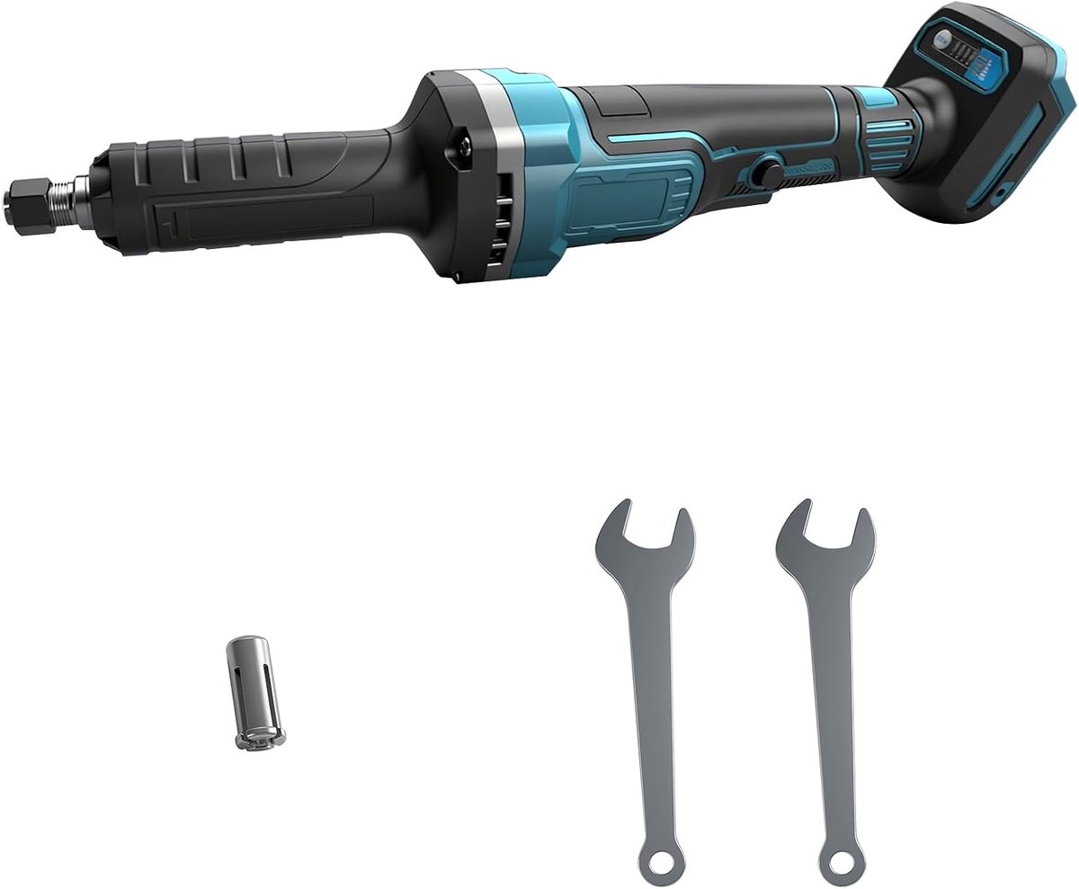 Rechte slijper, compatibel met Makita 18 V accu, borstelloze rechte slijper, 6 mm, 3 mm boorhouder, professionele staafschuurmachine, 4 variabele snelheden voor het slijpen, polijsten en gravure