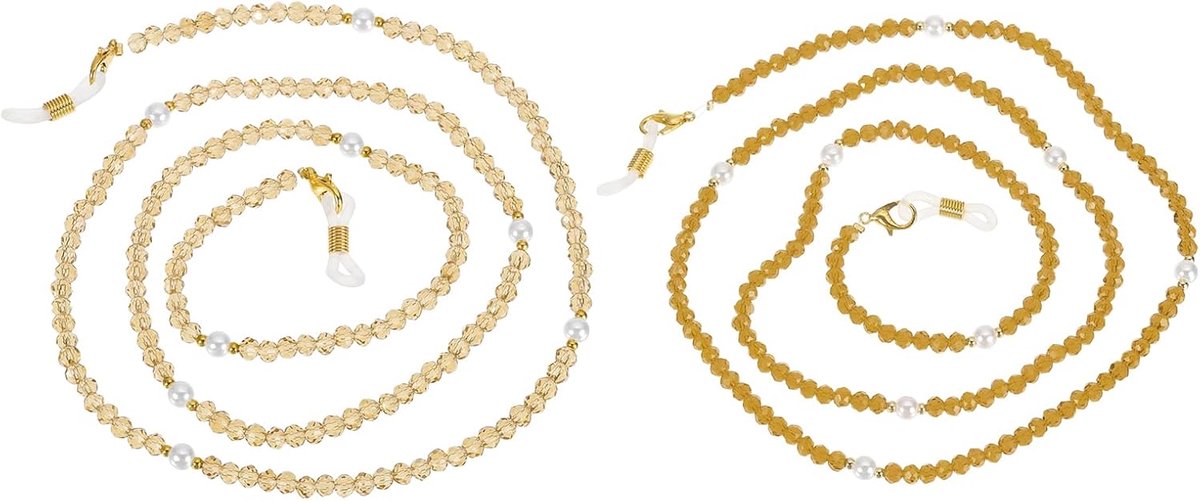 2 stuks kristallen kralen bril lanyard, verstelbare bril houder riem bril kettingen rond de nek voor vrouwen meisjes zonnebril, champagne goud/amber
