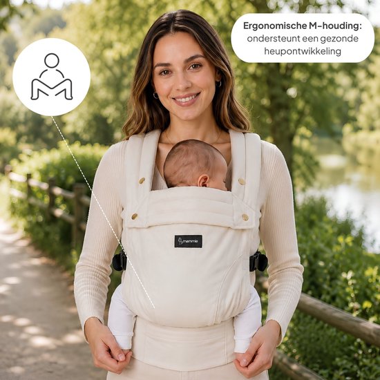 Mammie AVAIRE Draagzak Baby - Ergonomisch 0-36 mnd - Buikdrager Tot 16 kg - OEKO-TEX® Katoen - Crème van MAMMIE — afbeelding 4