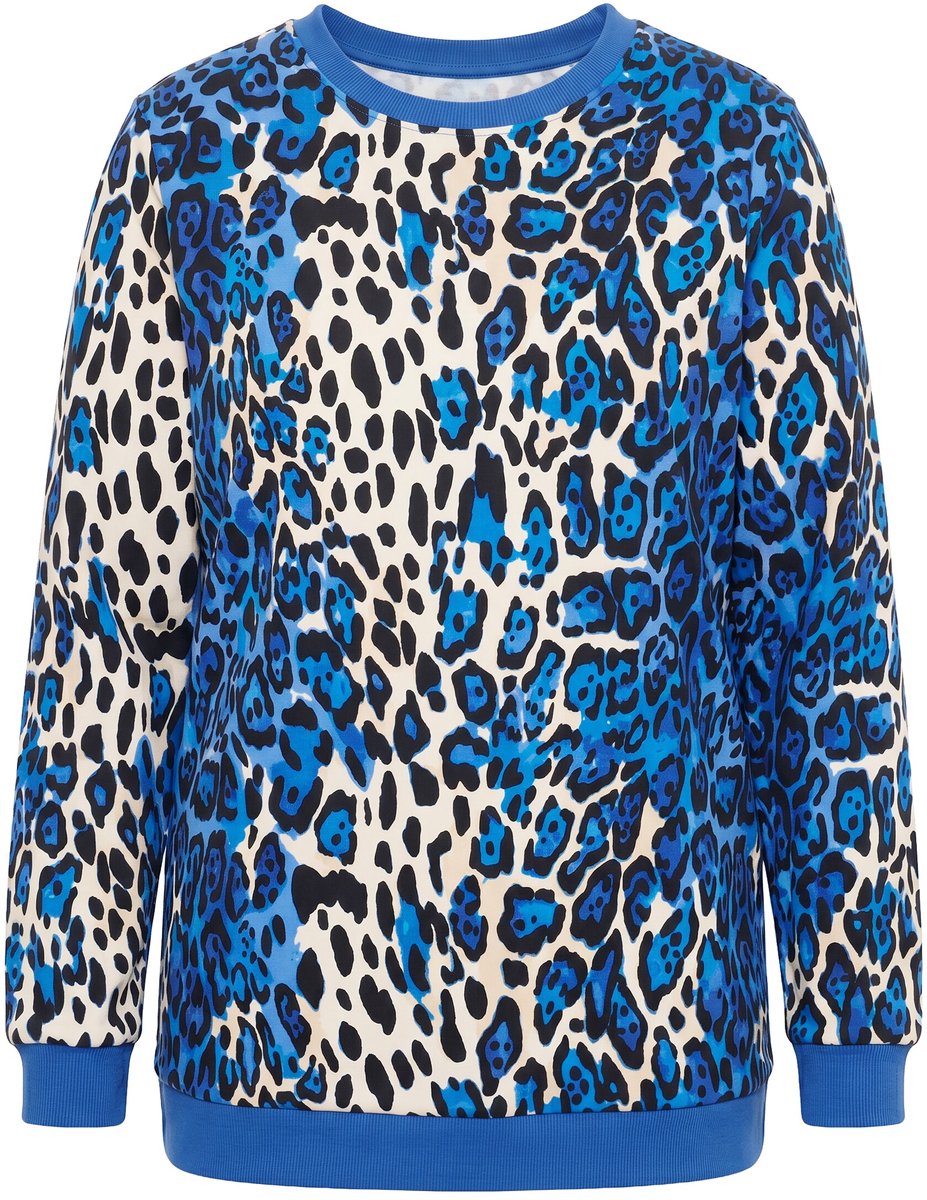 MIAMODA - Dames - Sweatshirt comfortabele pasvorm luipaardpatroon kleureffecten - Blauw - Maat 44