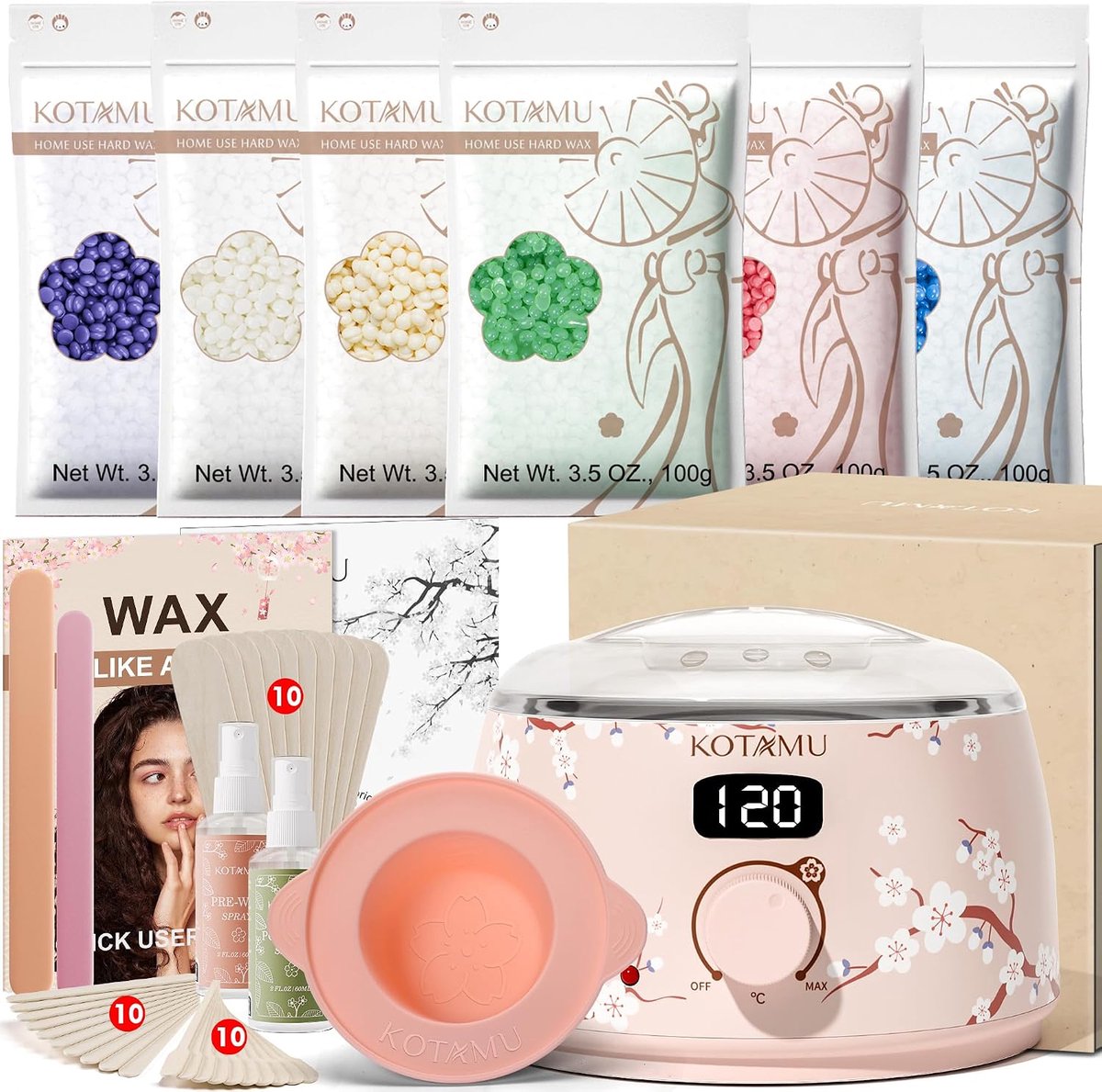 Waxapparaat – Digitale Waxverwarmer – Waxing Set met 600 g Waxparels – 44 Accessoires – Voor Gezicht & Lichaam