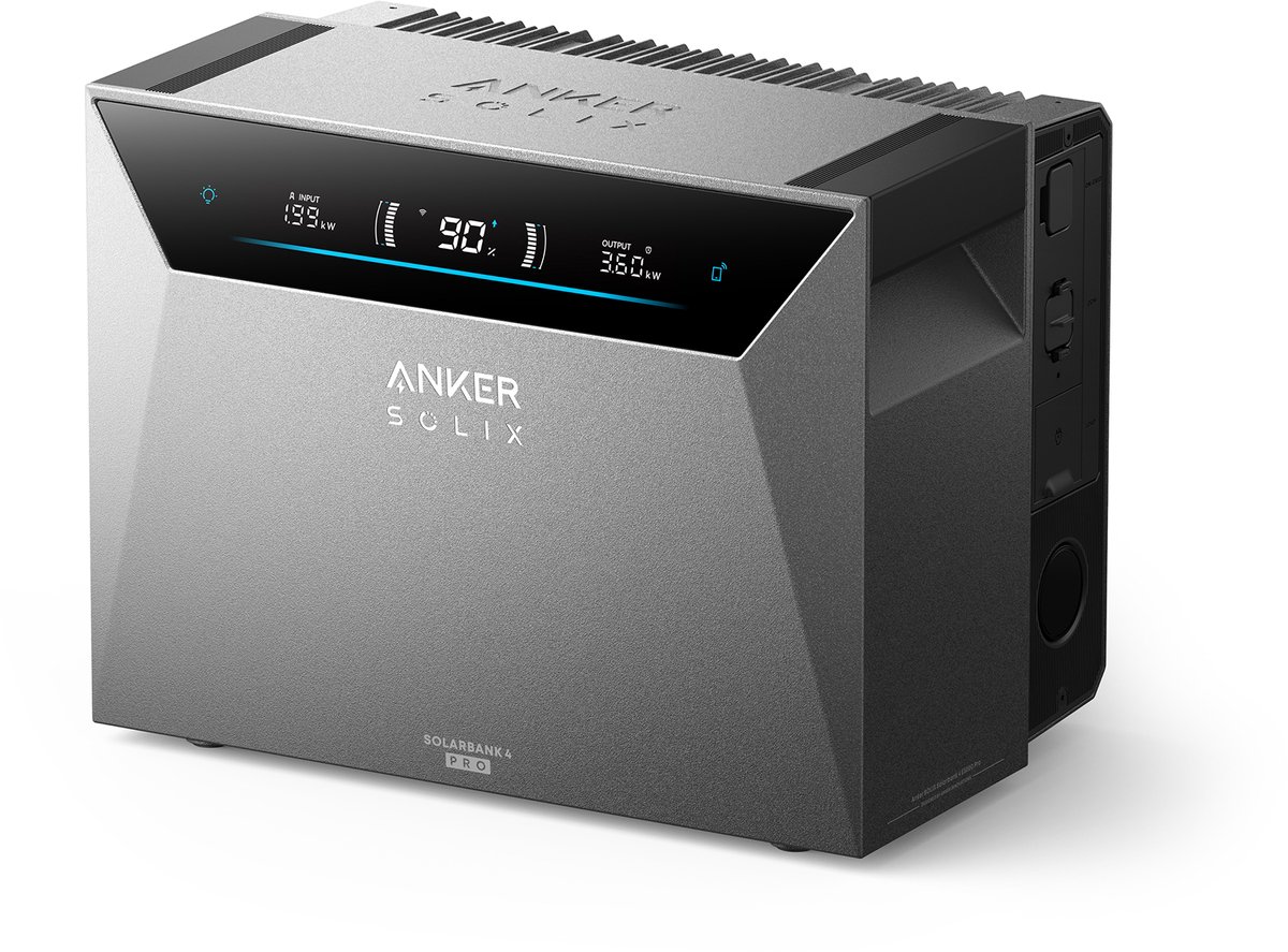 Anker SOLIX Solarbank 4 Pro, plug-and-play thuisbatterij voor zonnepanelen, 4 MPPT's, 5000W zonne-input, tot 30kWh capaciteit, 2500W bidirectioneel laden, 10.000 cycli, Anker Intelligence, Plug & Play