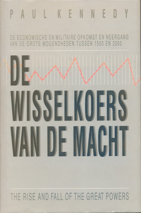 Boekomslag 'De Wisselkoers van de Macht'. Twee talen met grafiek en titel.