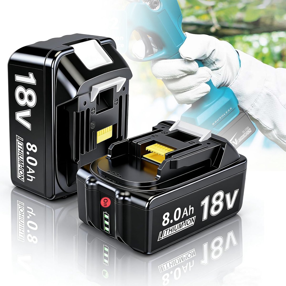 2-Pack 8.0ah 18v Vervangingsaccu's Voor Makita - Lithiumbatterij Met Led-Indicator - Geschikt Voor BL1860 BL1860B BL1850