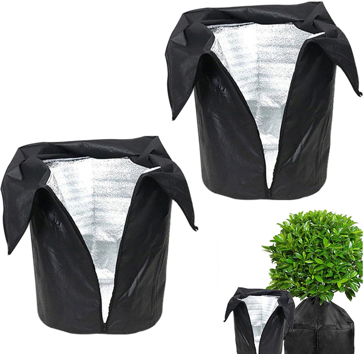 2-stuks Bloempothoes - Vorstbescherming voor potplanten - Beschermende hoes voor potplanten - Geïsoleerde bloempothoes - Geïsoleerde hoes - 35*40 cm - Herbruikbaar - Geschikt voor bloemen, struiken, potplanten, buitengebruik, enz. - Zwart