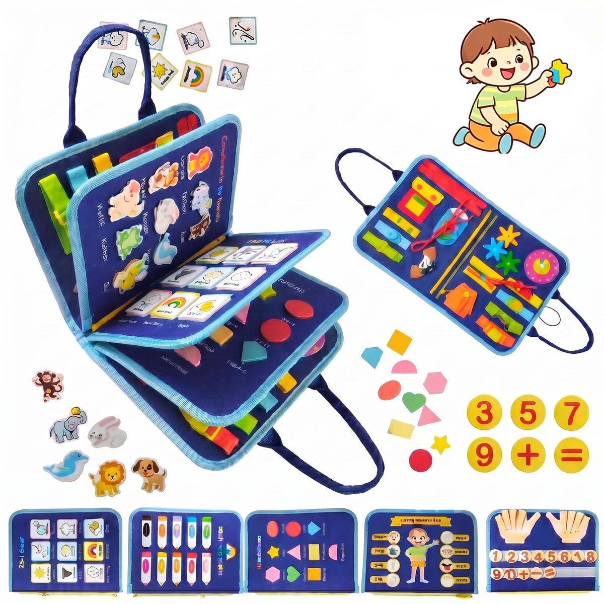 Sogiol® Montessori speelgoed -Busy Board - Sensorisch Speelgoed - Interactief speelgoed - Activiteitenboek met meer dan 12 activiteiten - Peuter speelgoed