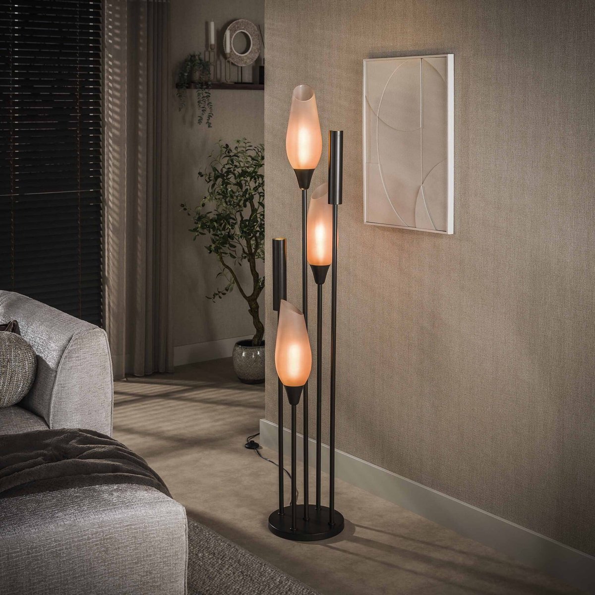 PS-Collection Vloerlamp Cocoon 5-Lichts - Sienna Bruin Matglas - Metaal - vloerlampen woonkamer, vloerlamp zwart, vloerlamp industrieel, vloer lamp, vloerlampen landelijk, staande lampen woonkamer, staande lampen, staande lamp industrieel