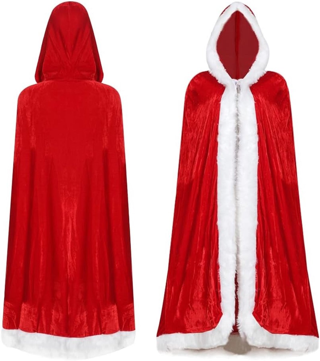 Kerstjas voor Vrouwen - Feestelijke Kerstoutfit met Cape en Jurk voor Kerstfeest - Maten 100/150 cm