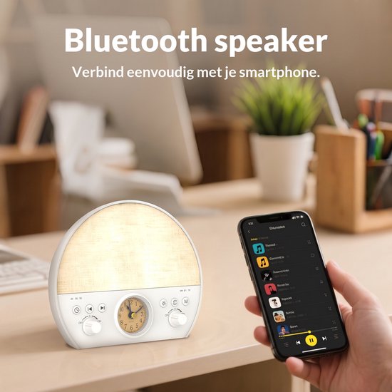 Nexeli NX-WN-15 Wake-up Light - FM Radio - White Noise - Bluetooth Speaker - 30 Slaapgeluiden - 8 Kleuren Nachtlamp - Dimbaar - Houten Wekker van Nexeli Nx — afbeelding 3
