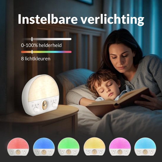 Nexeli NX-WN-15 Wake-up Light - FM Radio - White Noise - Bluetooth Speaker - 30 Slaapgeluiden - 8 Kleuren Nachtlamp - Dimbaar - Houten Wekker van Nexeli Nx — afbeelding 2