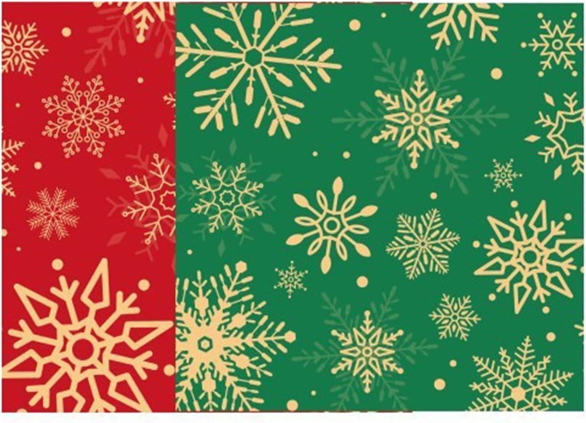 Kerstservetten, 20 Stuks met Witte Sneeuwvlokken op Rood-Groen, 33x33cm voor Winterse Tafelversiering en Feestelijke Gelegenheden