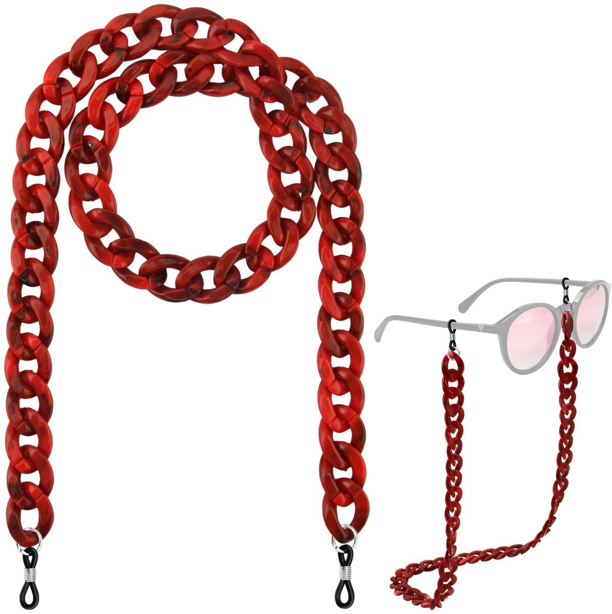 SolidKeus - Stijlvolle Acryl Brillenketting voor Dames en Heren Donkerrood