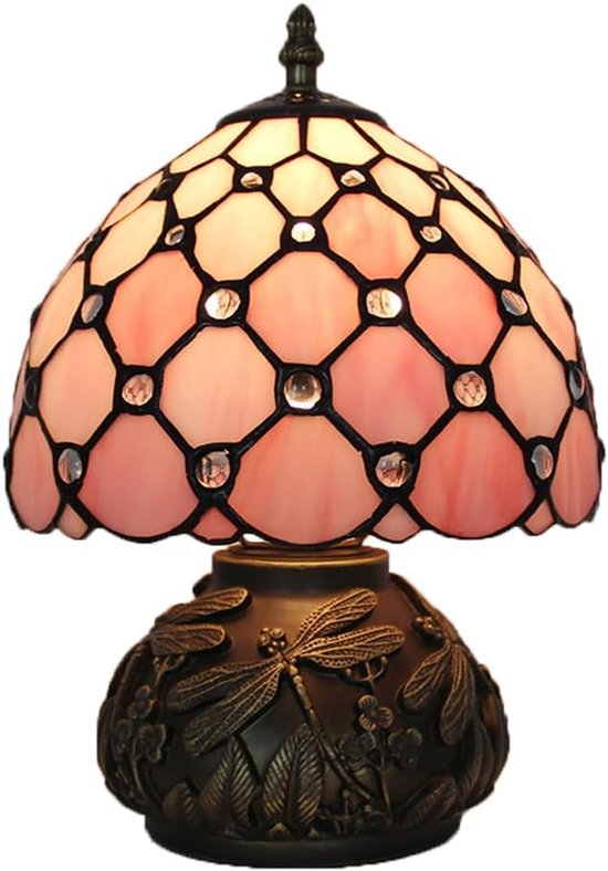 Retro tafellamp met vintage glas-in-loodkap, minimalistische tafellamp voor woonkamer en slaapkamer (E27 lamp niet inbegrepen). — afbeelding 2