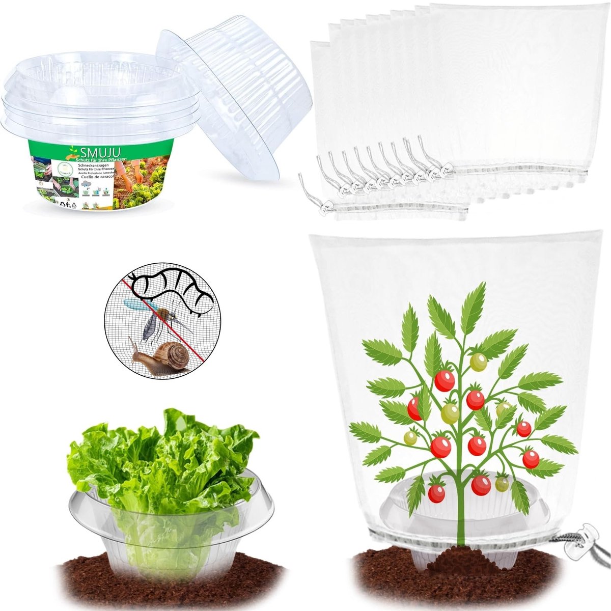SolidKeus - Set van 40 Transparante Slakkenringen met Insectenwerend Net