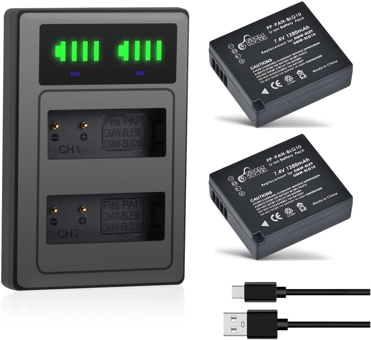 SolidKeus - DMW-BLE9E DMW-BLG10 Batterij + Dubbele Oplader, 2 Stuks