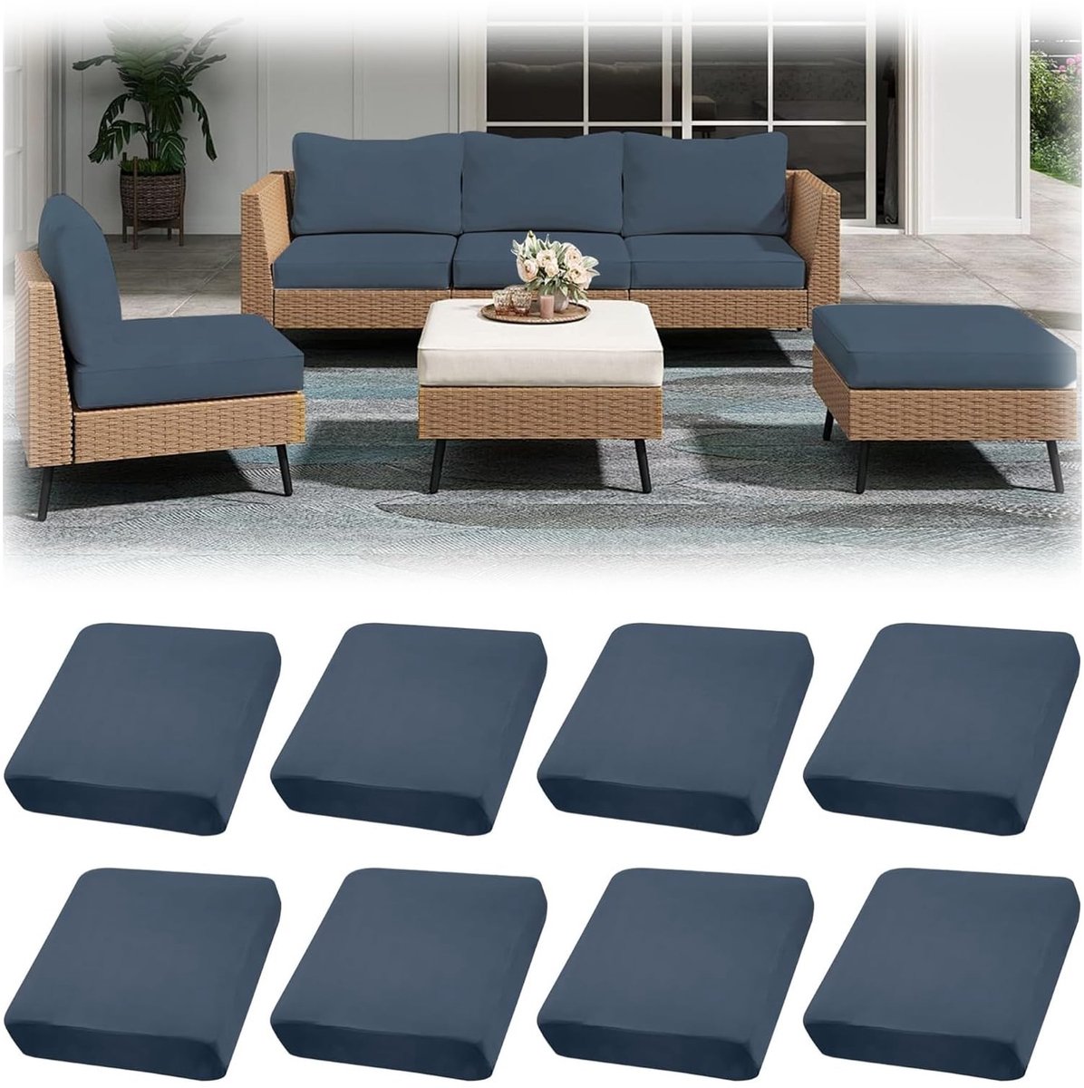SolidKeus - Set van 8 Buiten Kussens voor Tuinmeubelen 65 x 65 cm Lichtgrijs